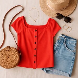 Madewell Texture & Thread Coral Jacquard Button-Front Top Size XS